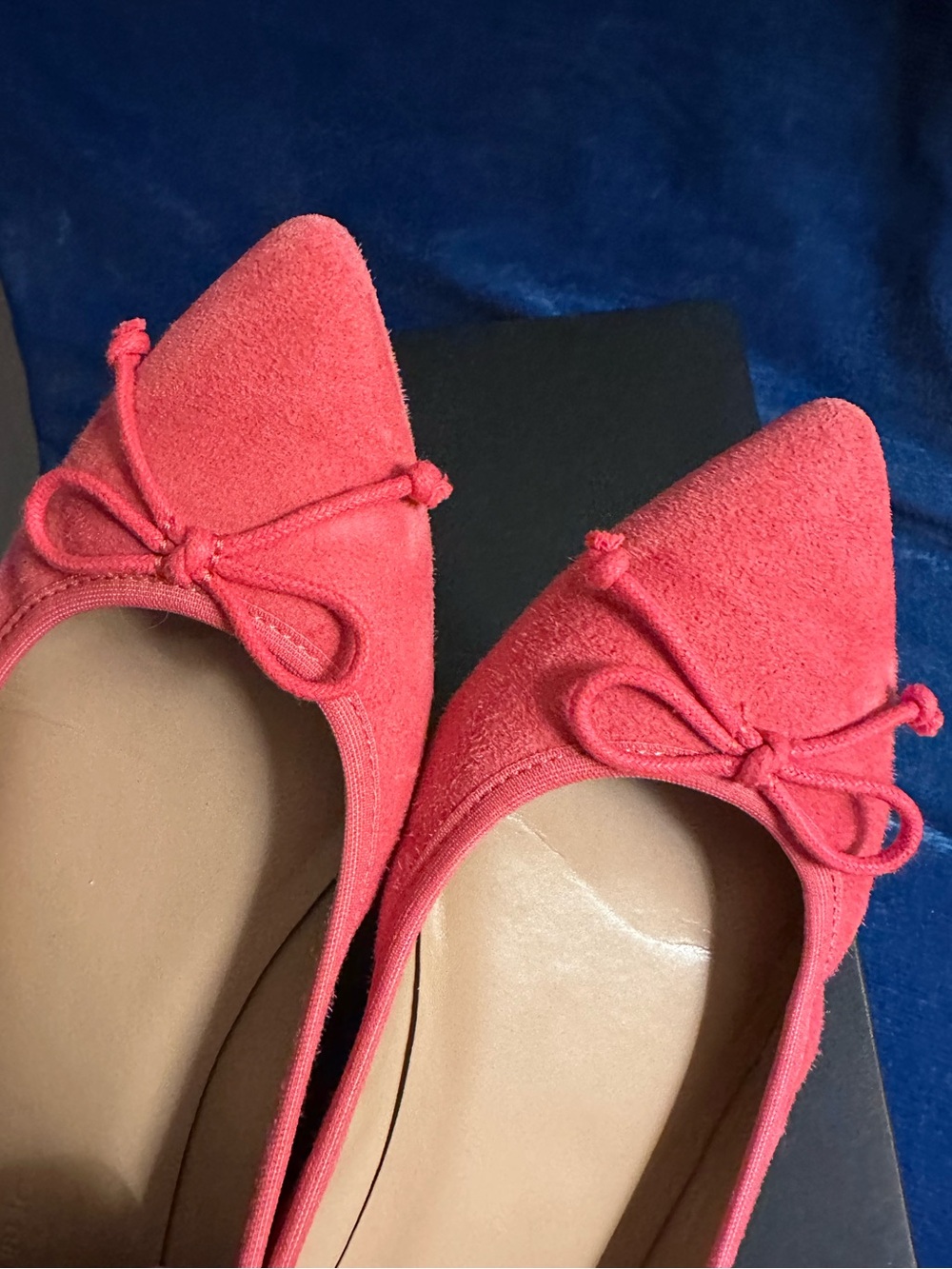 Pointed Toe Ballet Flats in Coral Red - Women's